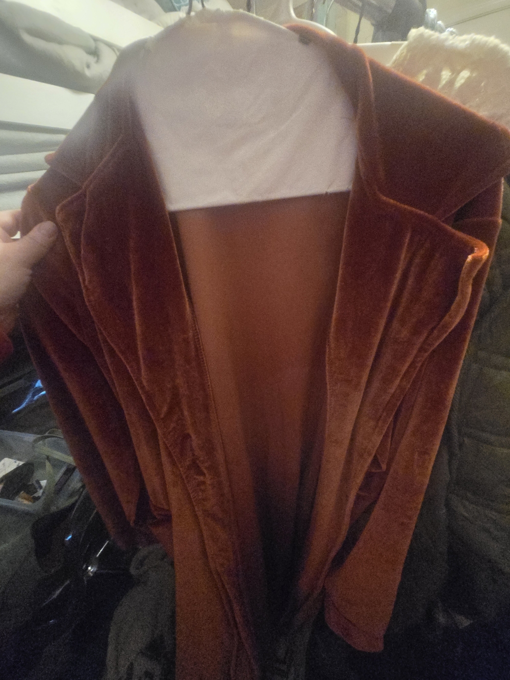 Rust Velvet Open-Front Women's Coat